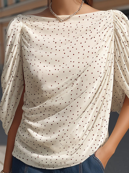 Cream Polka Dot Blouse with Flowy Dolman Sleeves