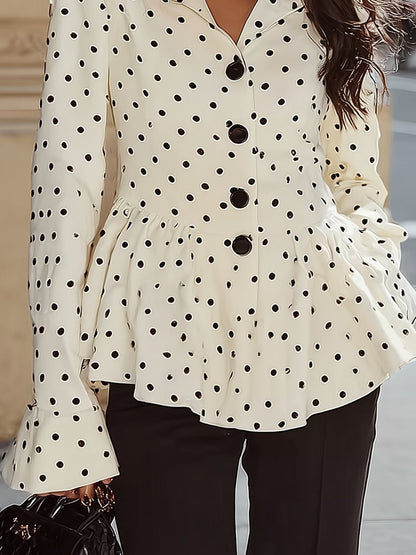 French Vintage Polka Dot Top - Ruffled Hem & Fitted Waist