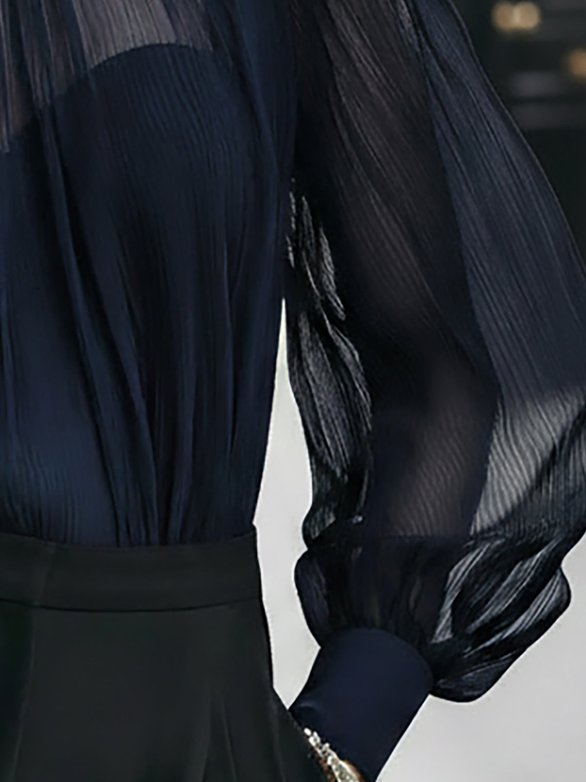 Navy Blue Sheer Chiffon Blouse & Cami Set - Elegant Look